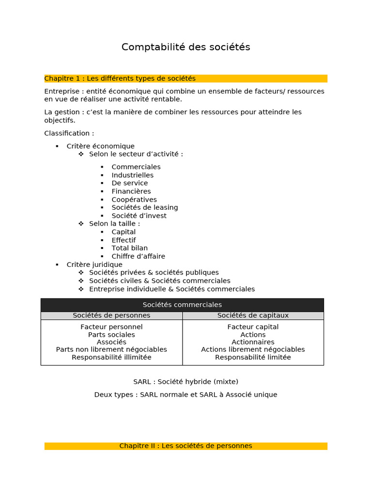 Types de Sociétés et Leur Gestion | PDF | Business | Économie