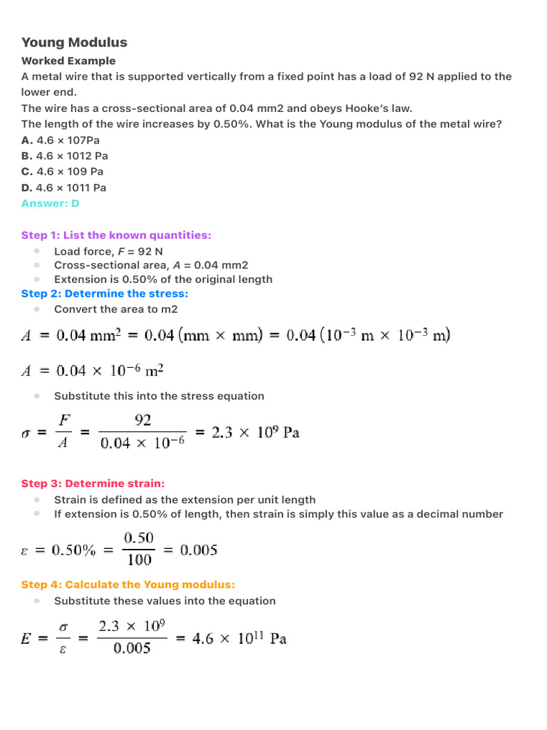 Young Modulus Calculation Example | PDF