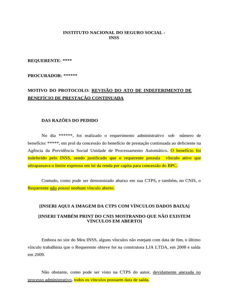 Revisão de Indeferimento do BPC | PDF