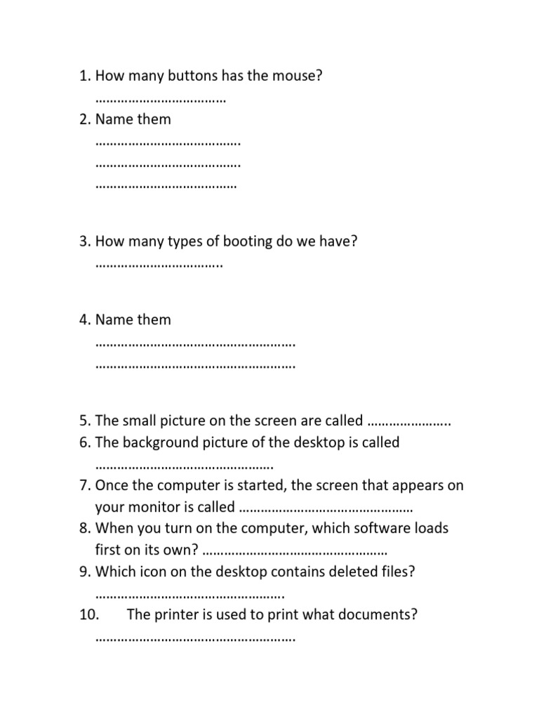 Grade 1 Computer Basics Quiz | PDF