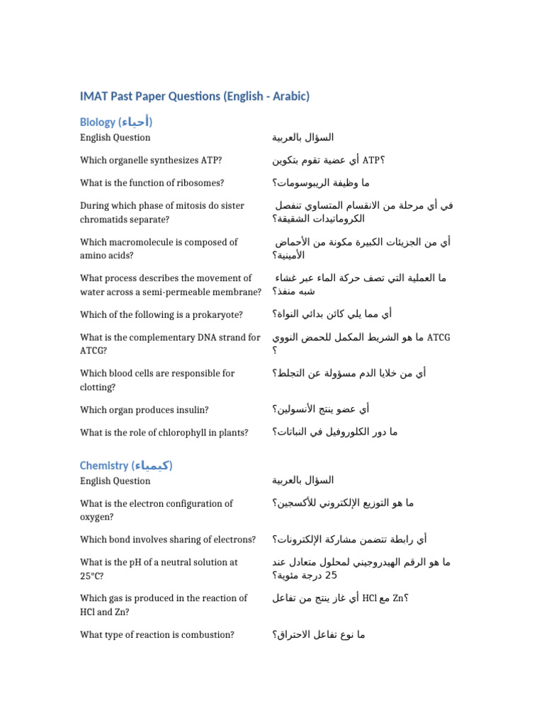 IMAT 50 Past Questions en AR | PDF