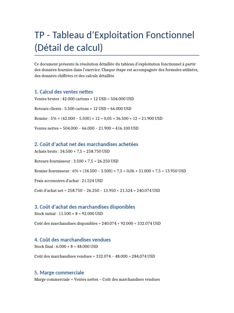 TP : Tableau d'Exploitation Fonctionnel | PDF