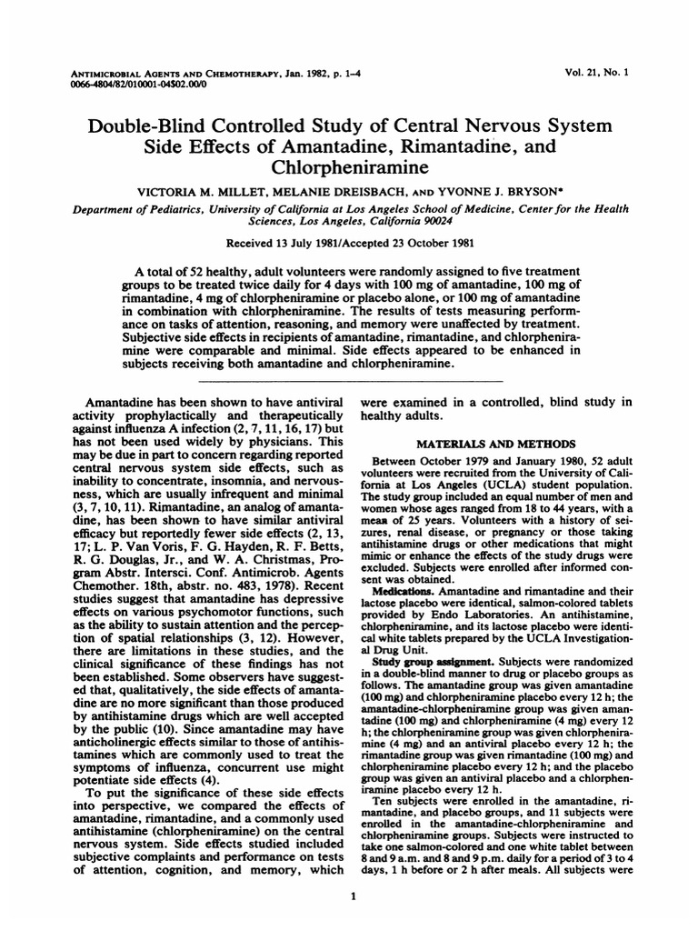 Millet Et Al Double Blind Controlled Study of Central Nervous System ...