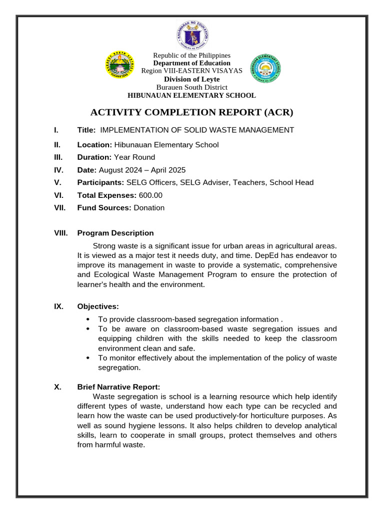 Solid Waste Management Report for Schools | PDF | Waste Management | Waste