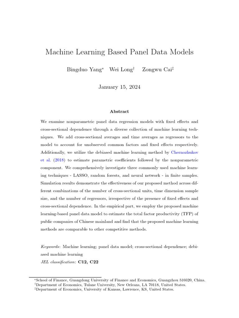 Machine Learning for Panel Data Models | PDF | Fixed Effects Model ...
