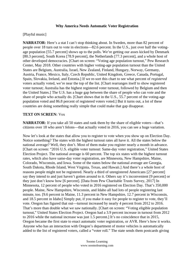 Benefits of Automatic Voter Registration | PDF | Voter Turnout | Voter ...