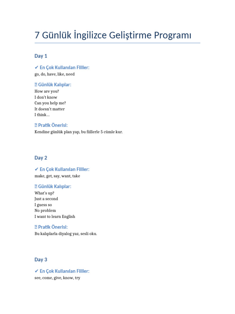7 Gunluk Ingilizce Gelistirme Programi | PDF
