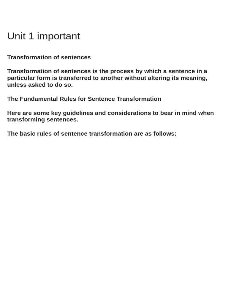 Sentence Transformation and Word Power Guide | PDF | Grammatical Number ...