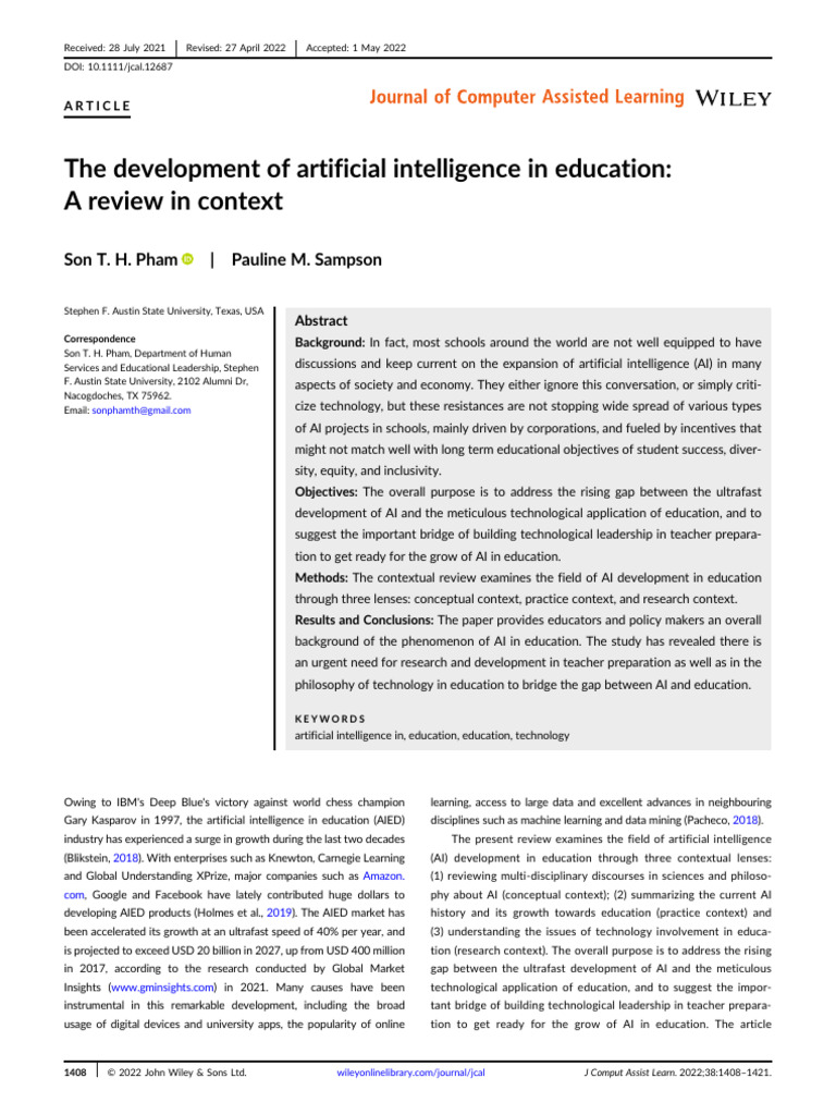 The Development of Artificial Intelligence in Educ | PDF | Artificial ...