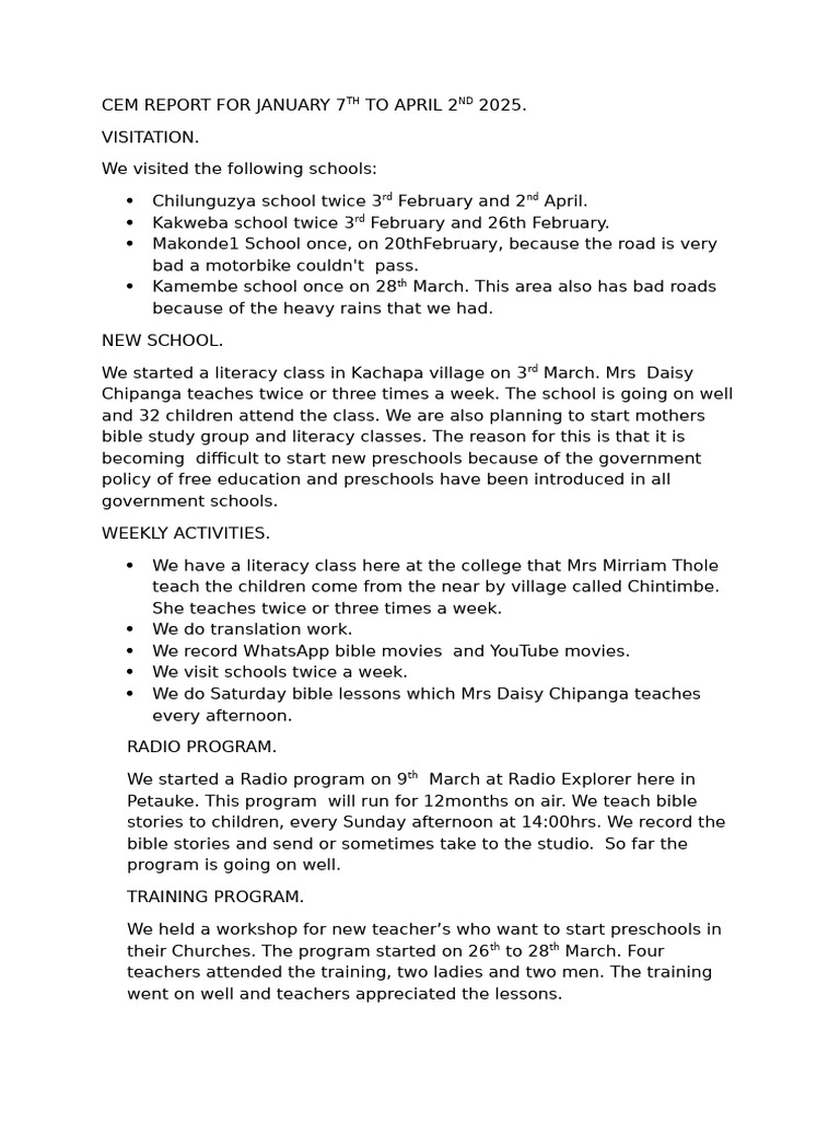 CEM Report: School Visits & Literacy Programs | PDF