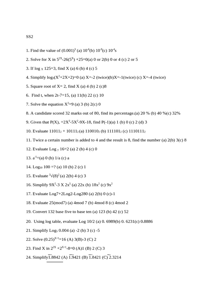 A1 Mathematics Practice Questions | PDF | Mathematics | Elementary ...