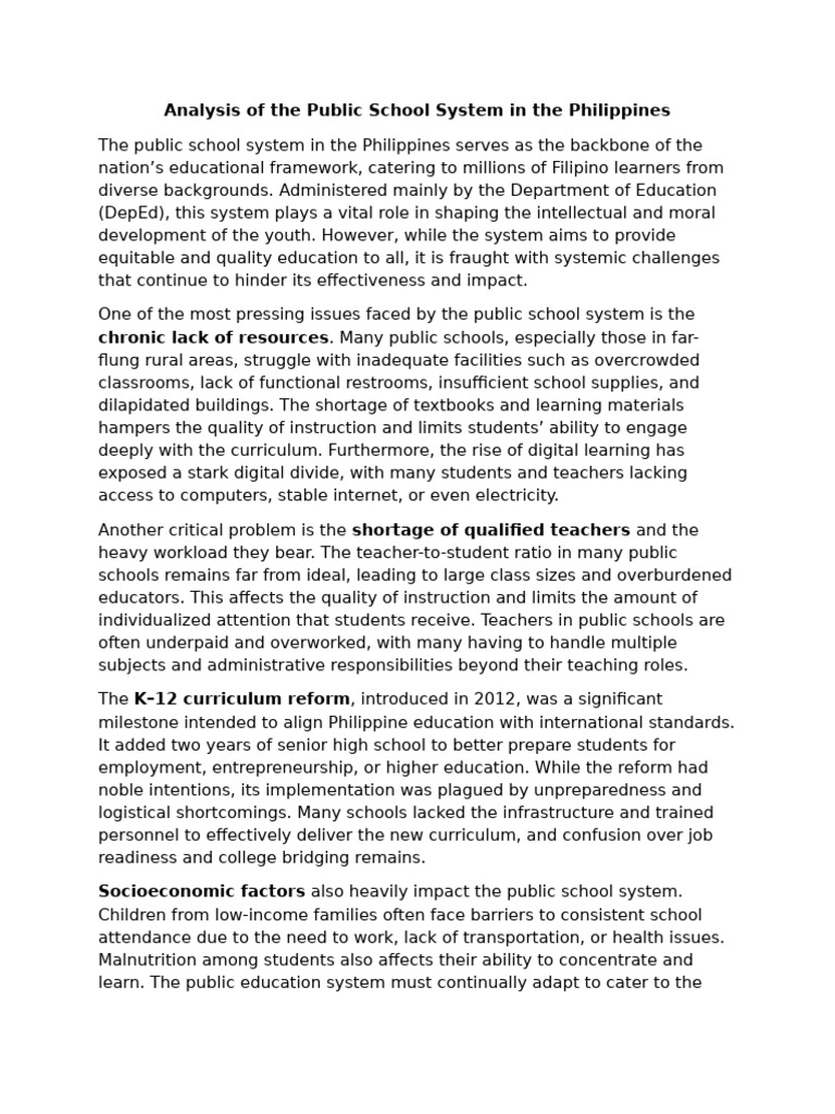 Challenges in Philippine Public Education | PDF | Teachers | Learning