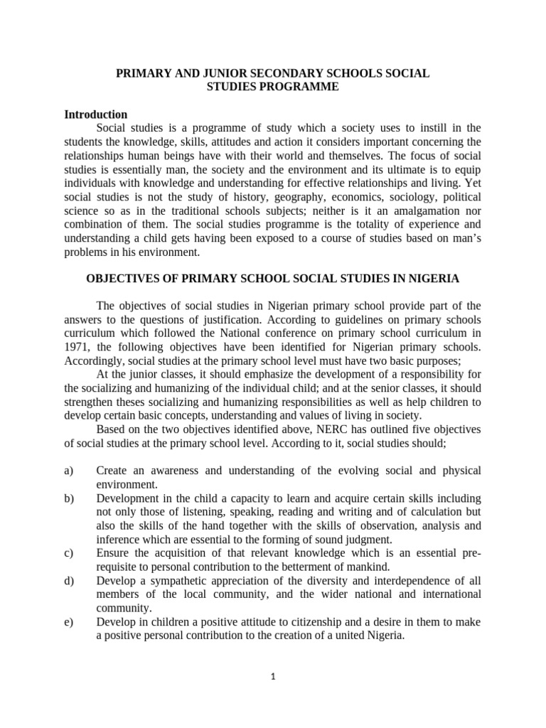 Objectives of Social Studies in Nigeria | PDF | Curriculum | Teachers