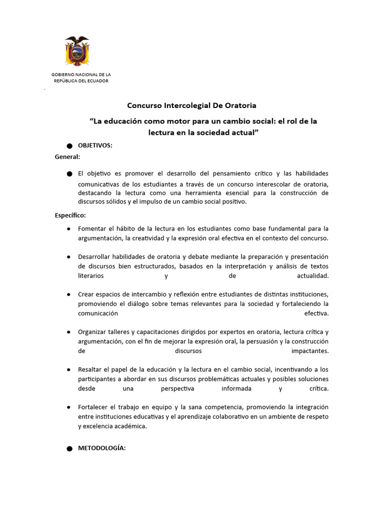 Concurso de Oratoria en Ecuador 2023 | PDF | Hablar en público ...