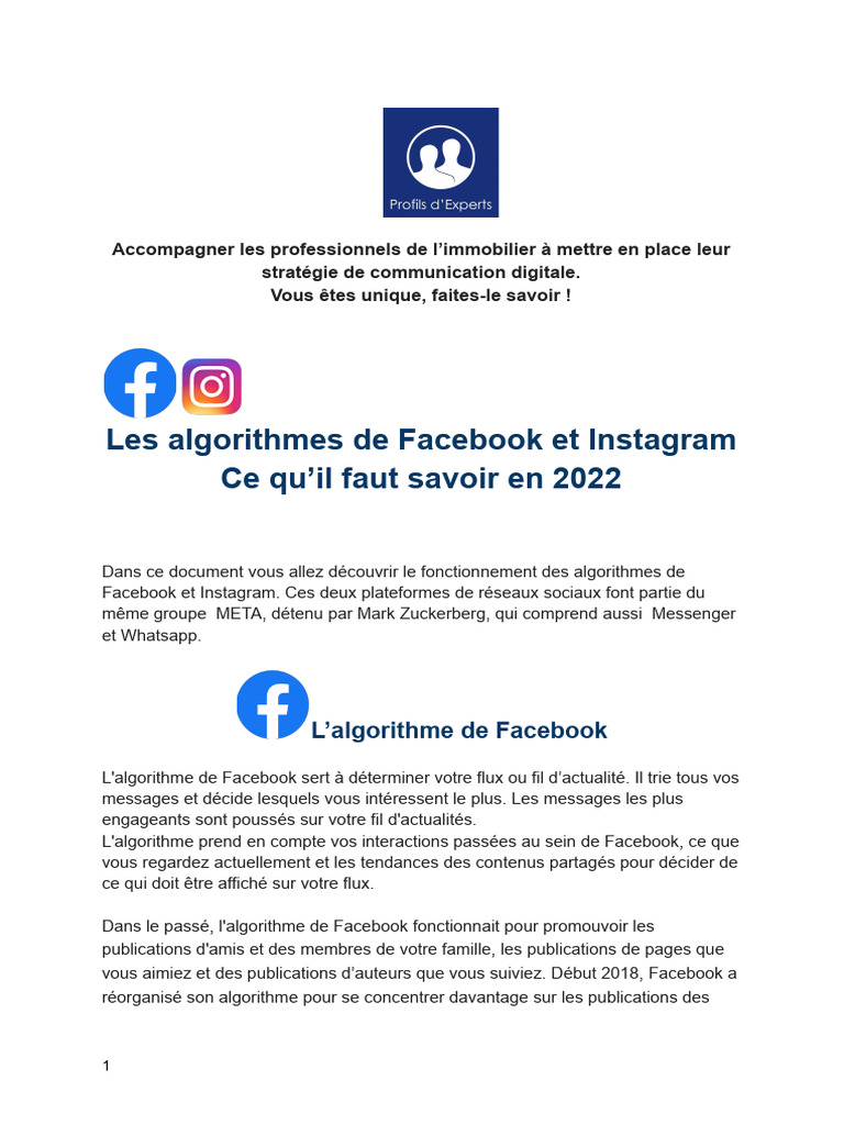 Stratégies pour l'algorithme Facebook 2022 | PDF | Facebook