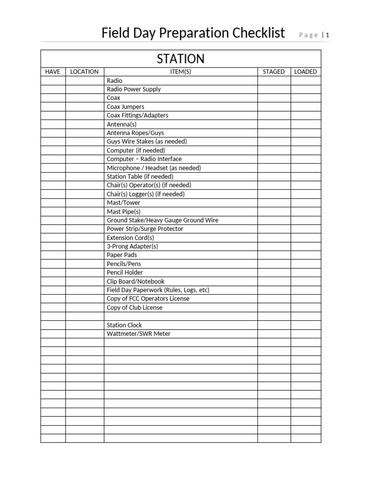 Field Day Prep List | PDF | Manufactured Goods