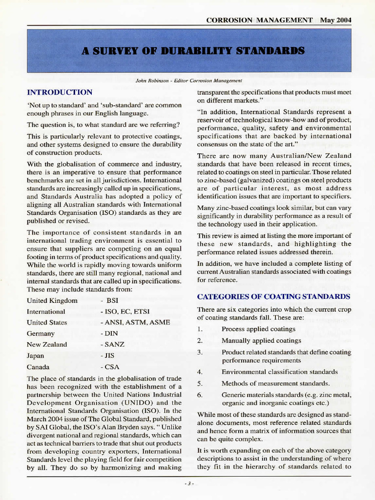 A Survey of Durability Standards CM May 2004 | PDF