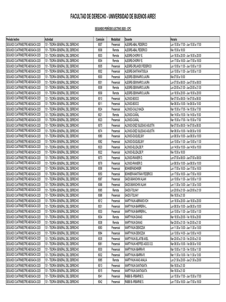 Horarios Teoría Derecho UBA 2025 | PDF | Justicia | Crimen y violencia