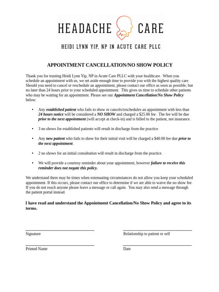 No Show Policy | PDF