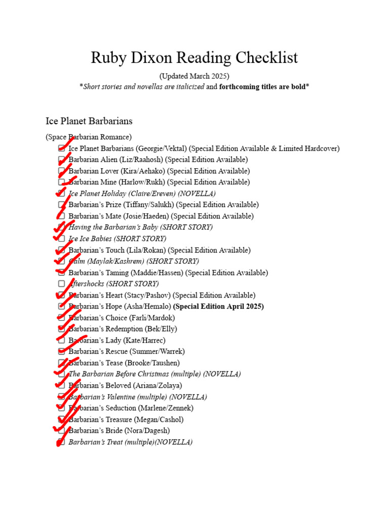 Ruby Dixon Reading Order 2025 PDF