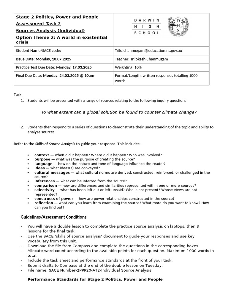 Assessment Task 2 - Individual Source Analysis (NT) | PDF | Critical ...
