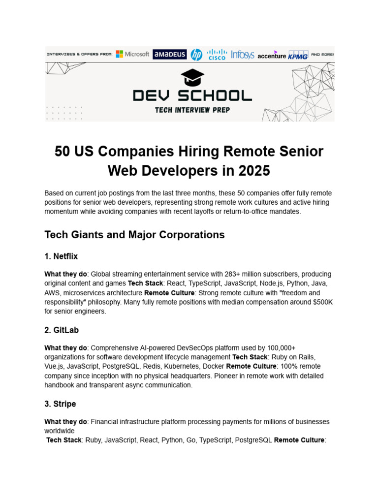 50 Companies Hiring Remote Senior Developers | PDF | Cloud Computing ...