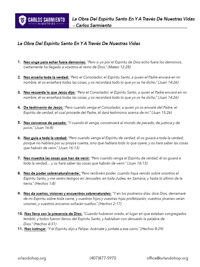 La Obra Del Espíritu Santo en y A Través de Nuestras Vidas | PDF ...