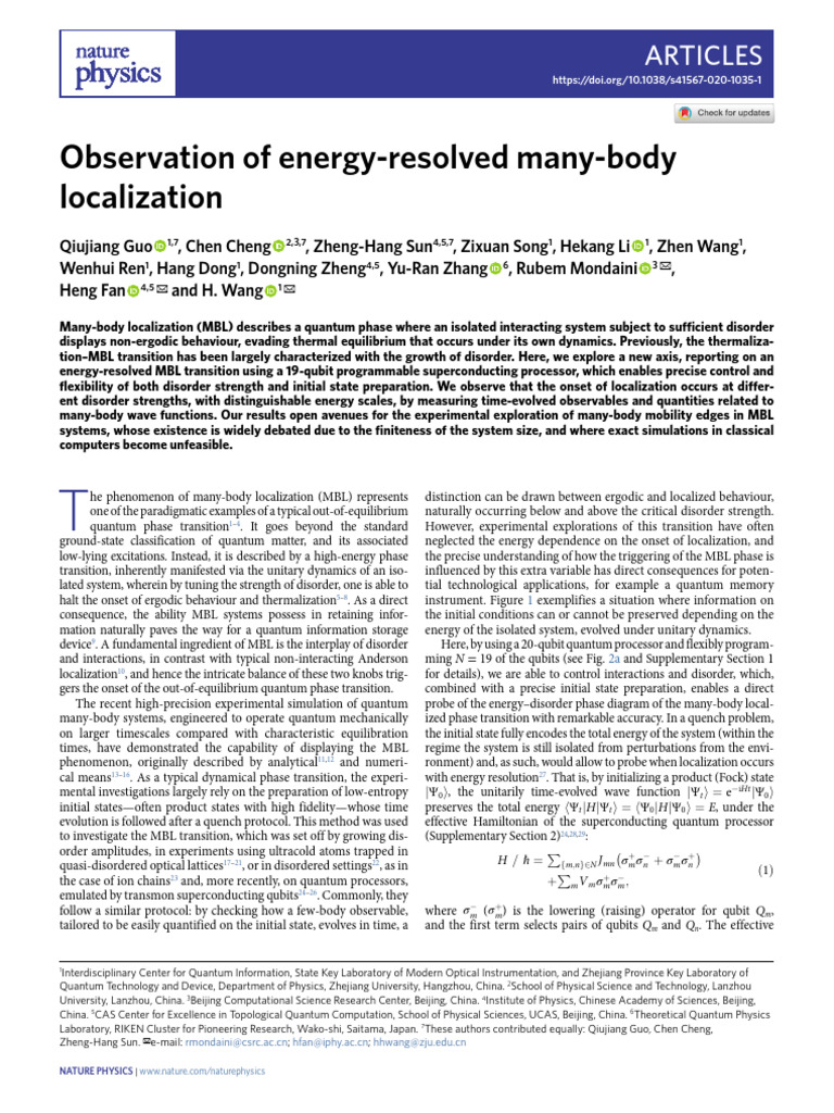 Energy-Resolved Many-Body Localization | PDF | Quantum Entanglement ...