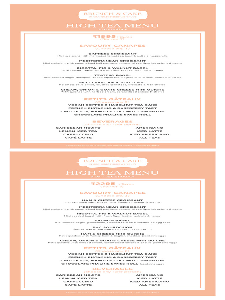 High Tea Menu Offerings | PDF | Pesto | Ricotta