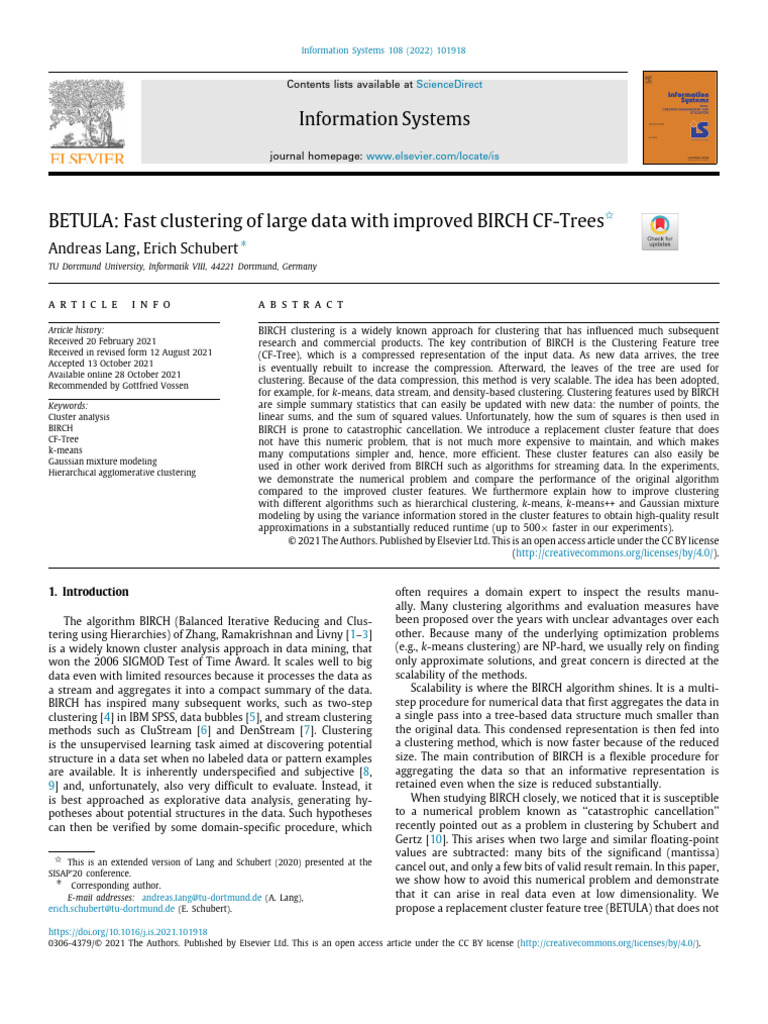 BETULA: Enhanced BIRCH Clustering Method | PDF | Cluster Analysis ...