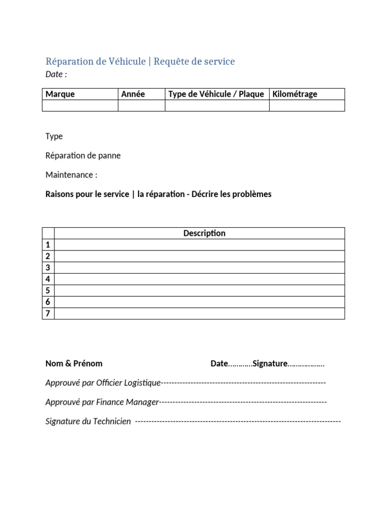 Modèle d'Ordre de Réparation Vierge | PDF