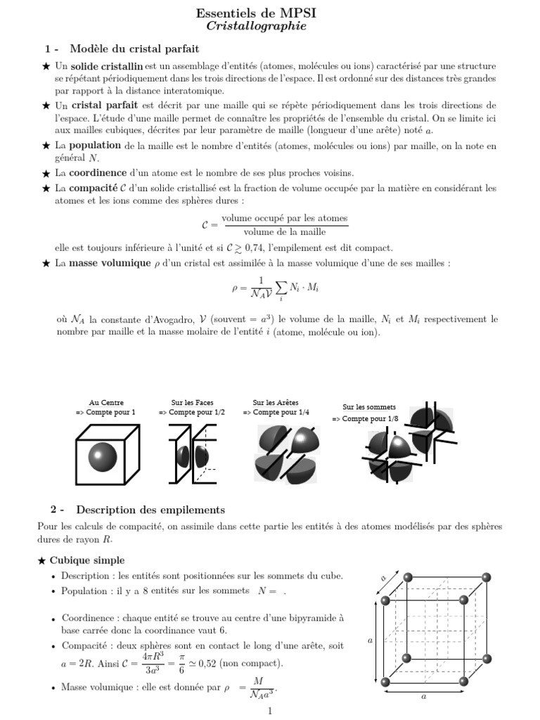 Essentiels de Cristallographie MPSI | PDF | Cristal | Ion