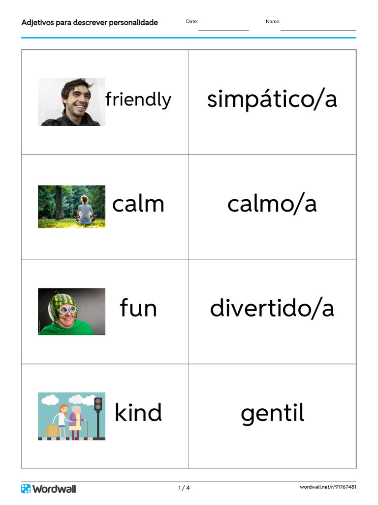 adjetivos-para-descrever-personalidade-flash-cards | PDF