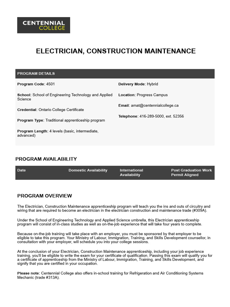 Electrician Apprenticeship Program Details | PDF | Electrician ...