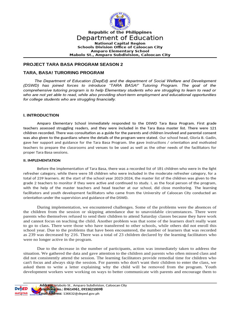 Tara Basa Program Overview and Updates | PDF | Teachers | Learning