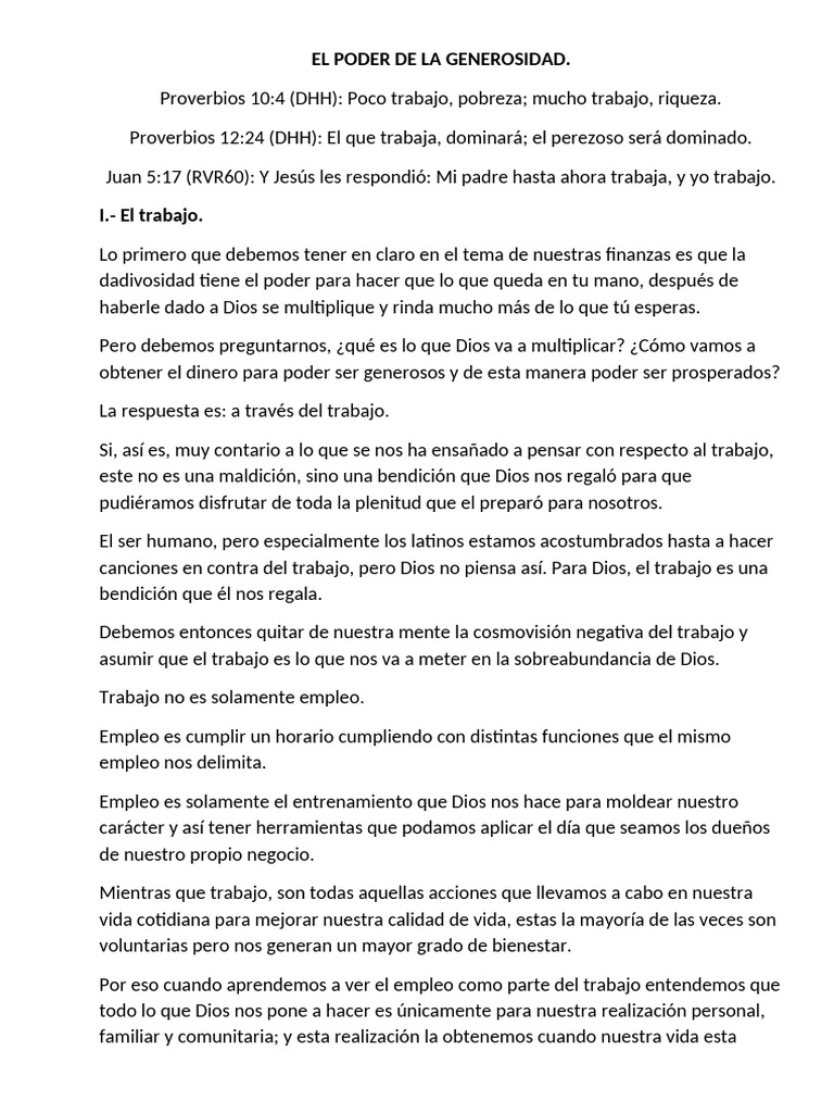 El Poder de La Generosidad | PDF | Diezmo | Creencia religiosa y doctrina