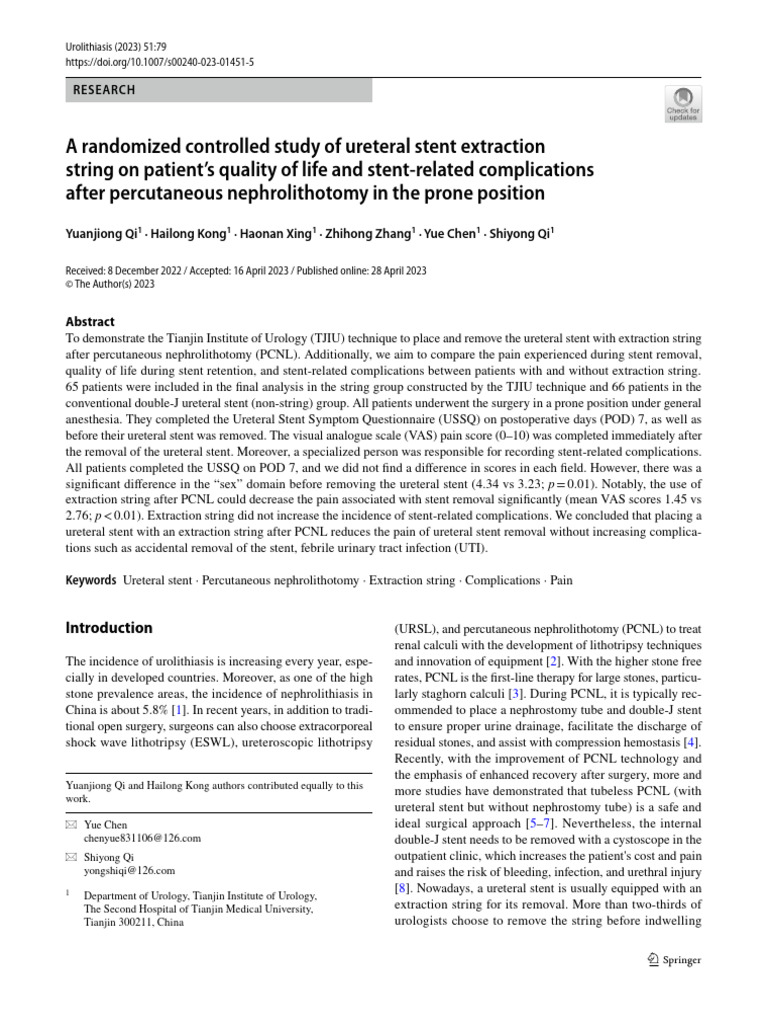 Ureteral Stent Extraction String Study | PDF | Stent | Surgery