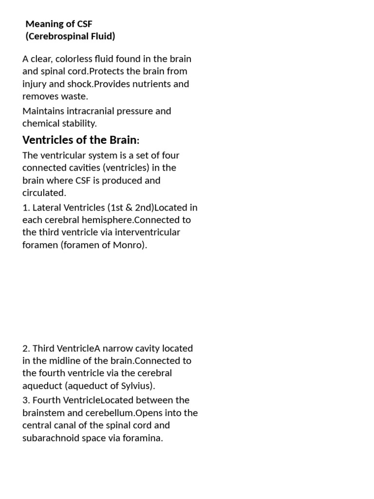 Meaning of CSF (Cerebrospinal Fluid) | PDF