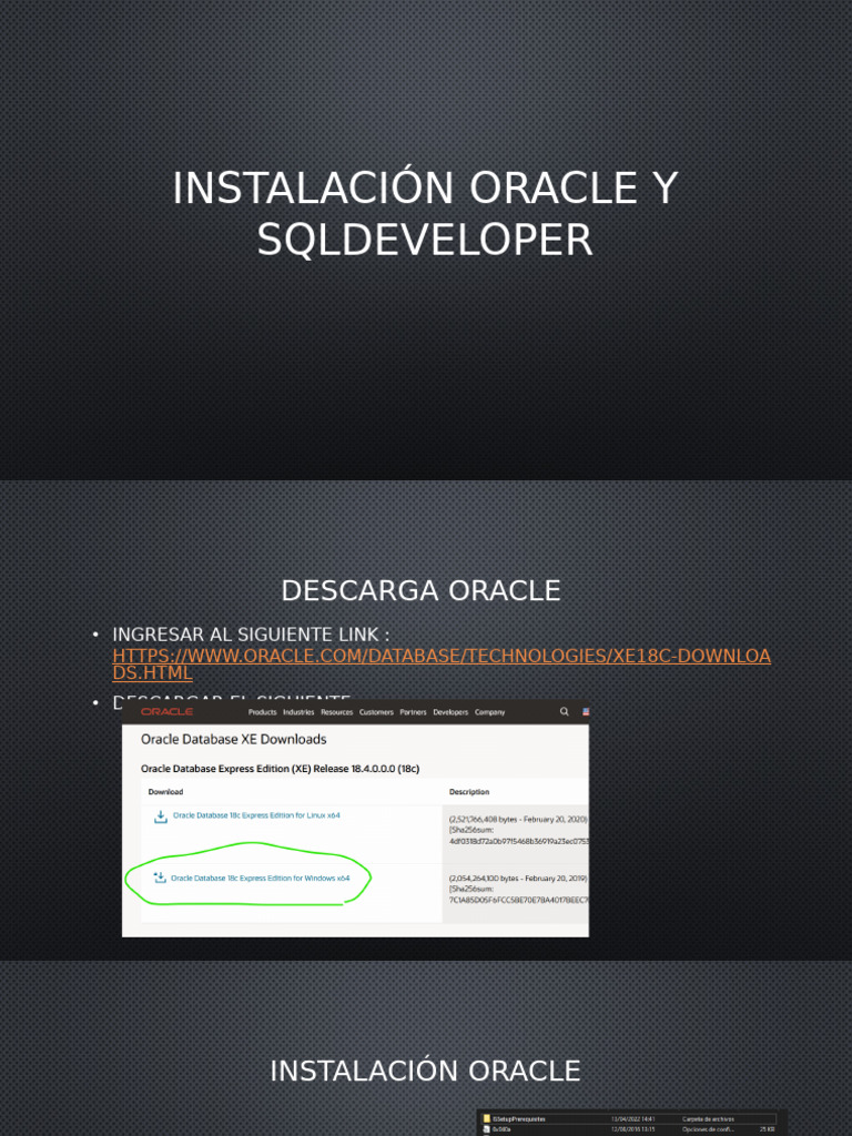 Instalación de Oracle y SQL Developer | PDF