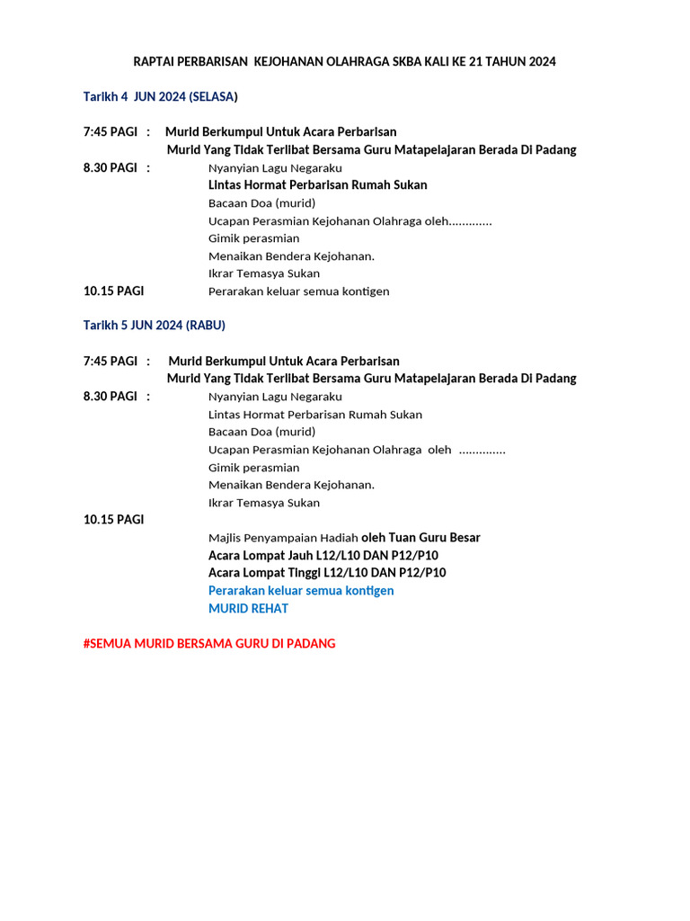 Tentatif Program Kej Olahraga | PDF