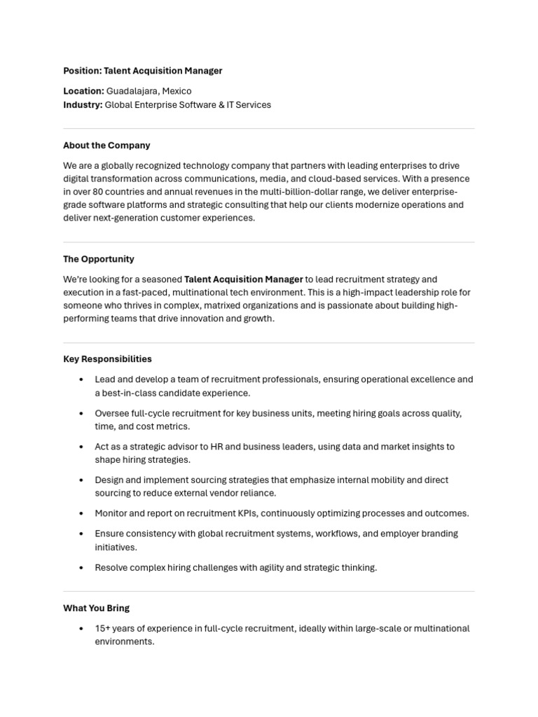 TA Manager JD - 250626 - 175347 | PDF | Recruitment | Leadership