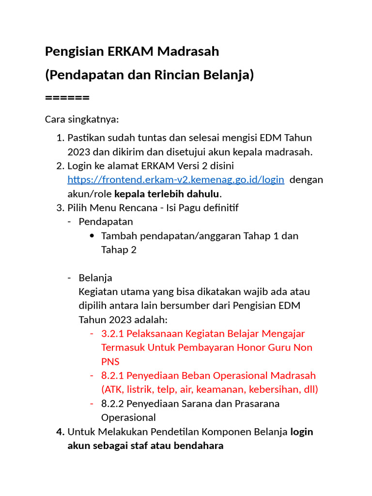Panduan Pengisian ERKAM Madrasah V2 | PDF