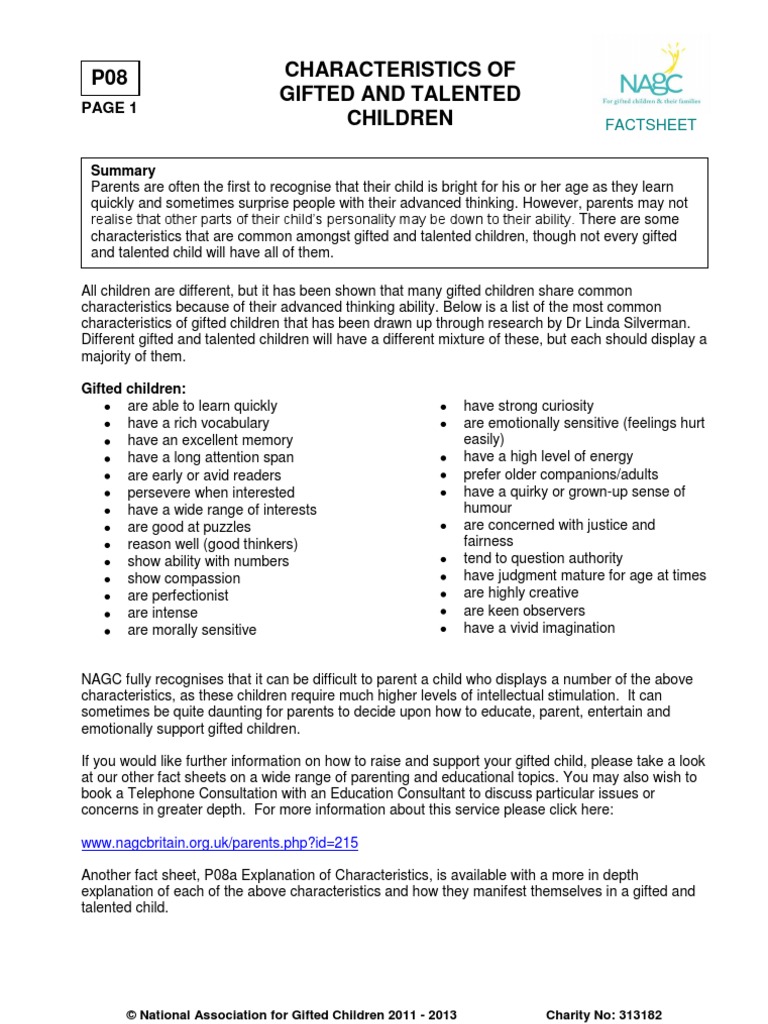 210p08 Characteristics Of Gifted And Talented Children Pdf
