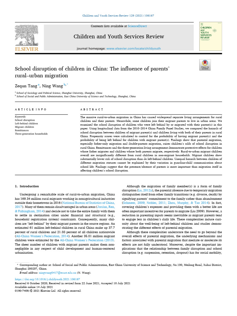 School Disruption in China's Migrant Children | PDF | Human Migration ...