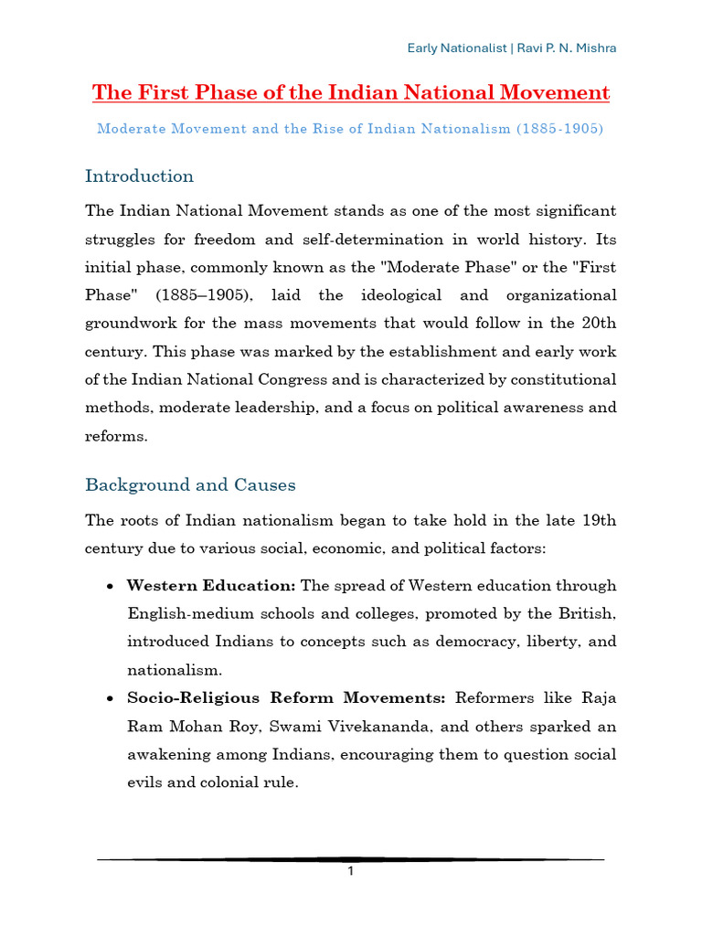 Early Indian National Movement Overview | PDF | Nationalism | British Raj