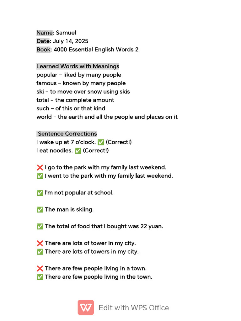 Vocabulary and Sentence Practice Guide | PDF