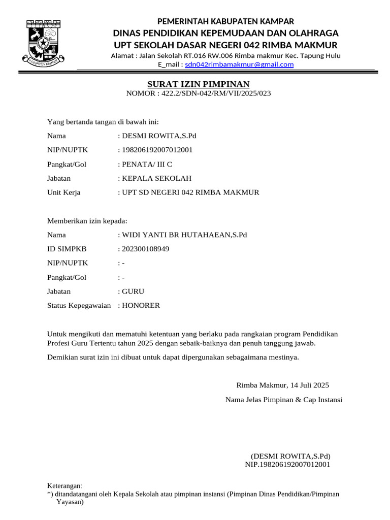 Surat Izin Guru untuk Pendidikan Profesi | PDF