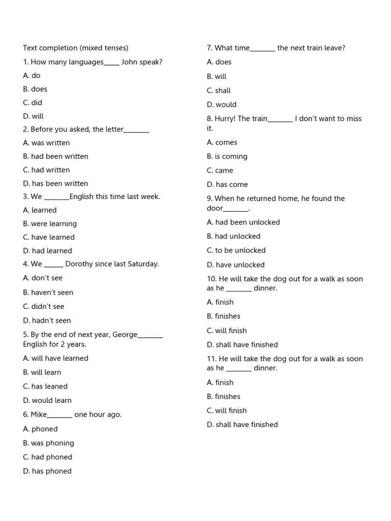 Mixed Tense Practice Questions | PDF