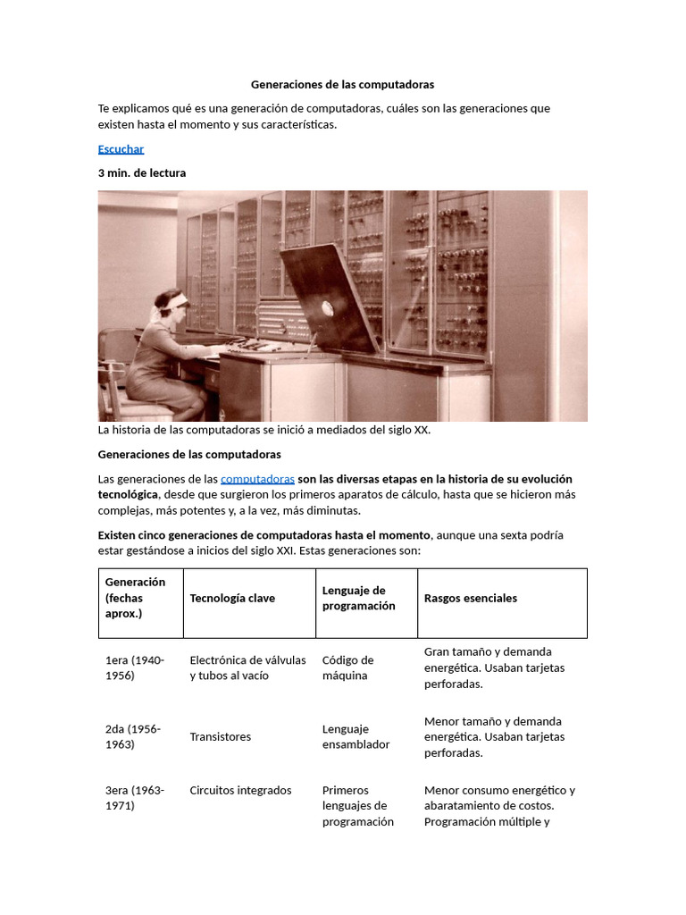 Evolución de las Generaciones de Computadoras | PDF | Circuito ...
