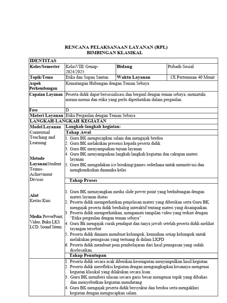 RPL Bimbingan Etika Pergaulan Siswa | PDF